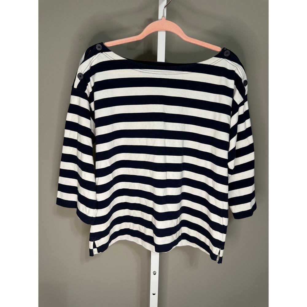 Lauren Ralph Lauren Navy & White Striped Top XL Button Shoulder Coastal Nautical